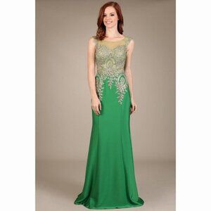 EMERALD Green Gold Lace Dress